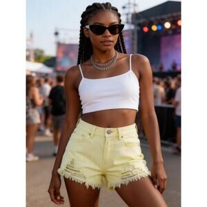 PacSun High‑Rise Festival Shorts – Lemon Lime, Distressed, NWT, Size 24